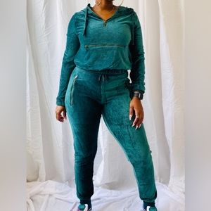 Green Velvet Jogger Set